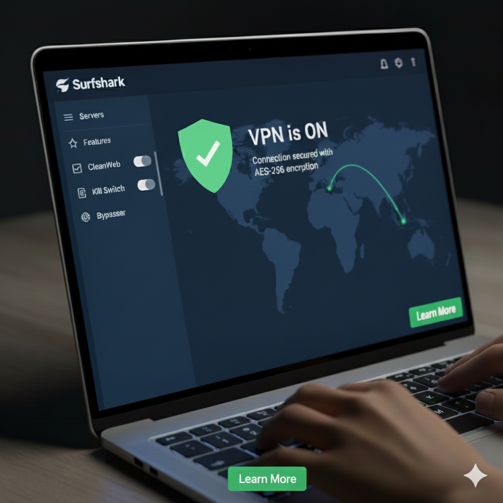Surfshark VPN BANNER SAFE AND SECURE