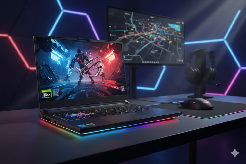ASUS ROG Strix G16 2025 gaming laptop with RTX 5080, Intel Core Ultra 9, high-refresh 16-inch display
