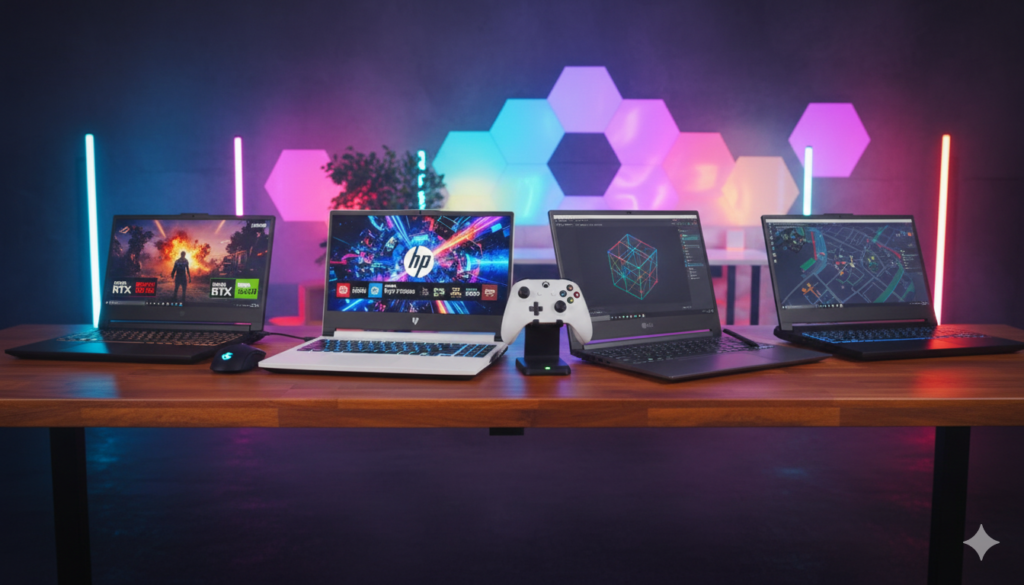 Best AI Gaming Laptops 2025 showcasing top gaming laptops with AI features and futuristic design