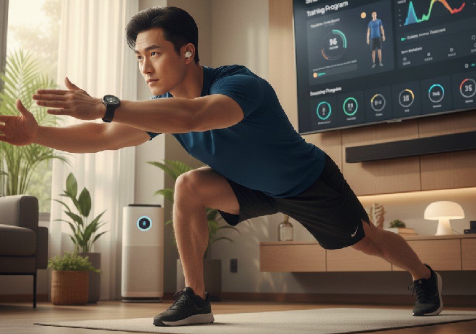 "Samsung Health ecosystem featuring Galaxy Z Fold, Galaxy Flip, Galaxy Watch, Galaxy Buds, and Galaxy Ring displaying fitness metrics and sleep tracking data."